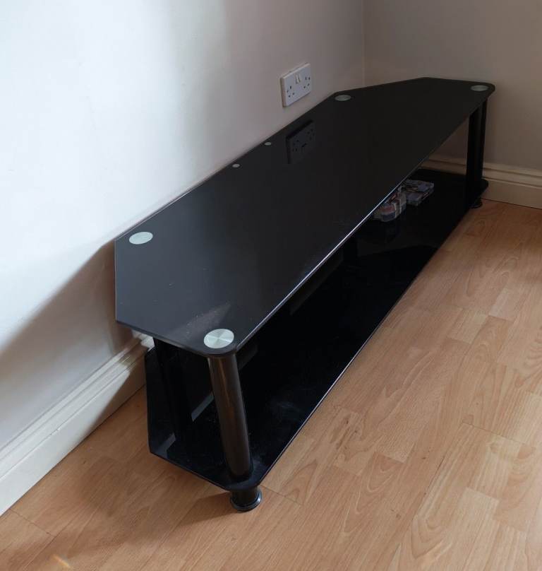 Black Glass Corner TV Stand – Good Condition