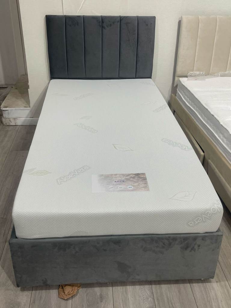 ]] Elegant 3ft Single Plush Velvet Platinum Bed With Mattress - Same Day Delivery ]]