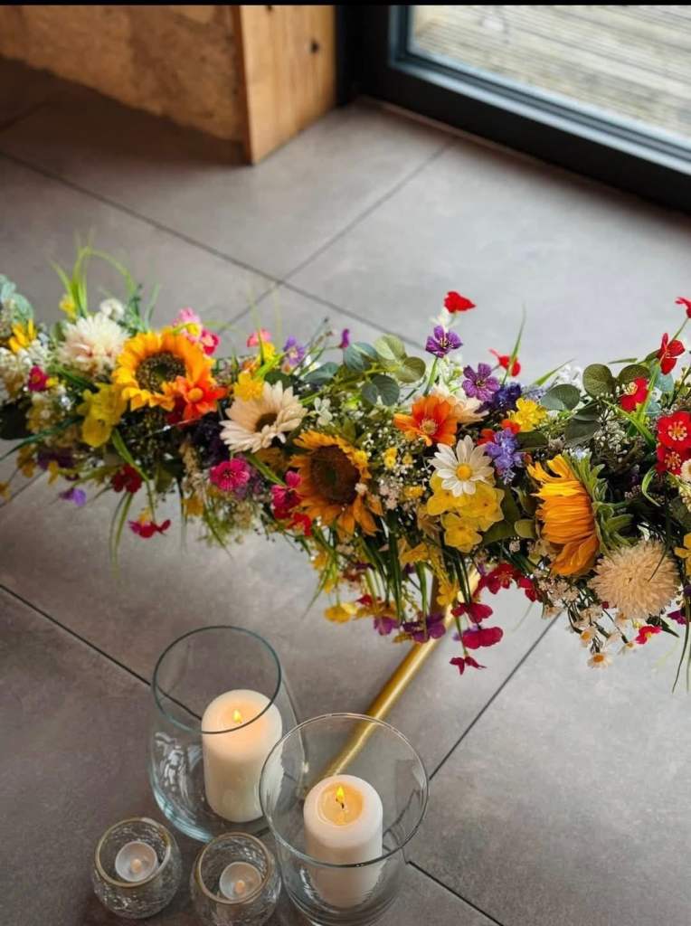 Large Gold Floral Hoop Arch. With artifical flowers 