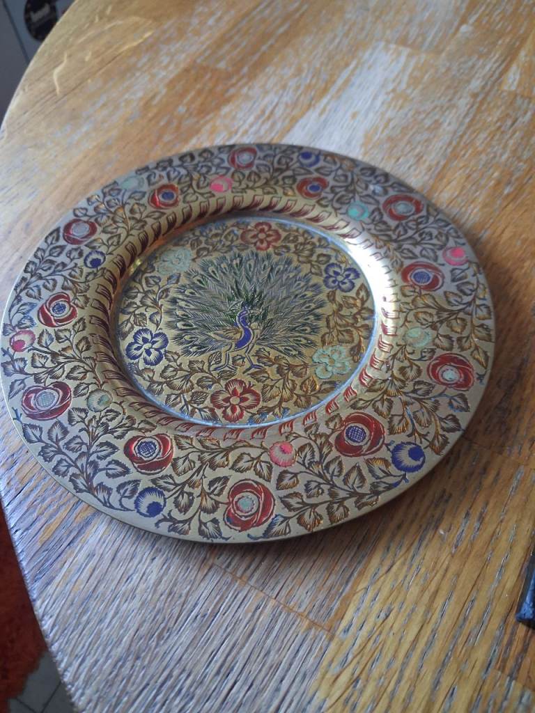 Antique Brass Peacock plates set of 8
