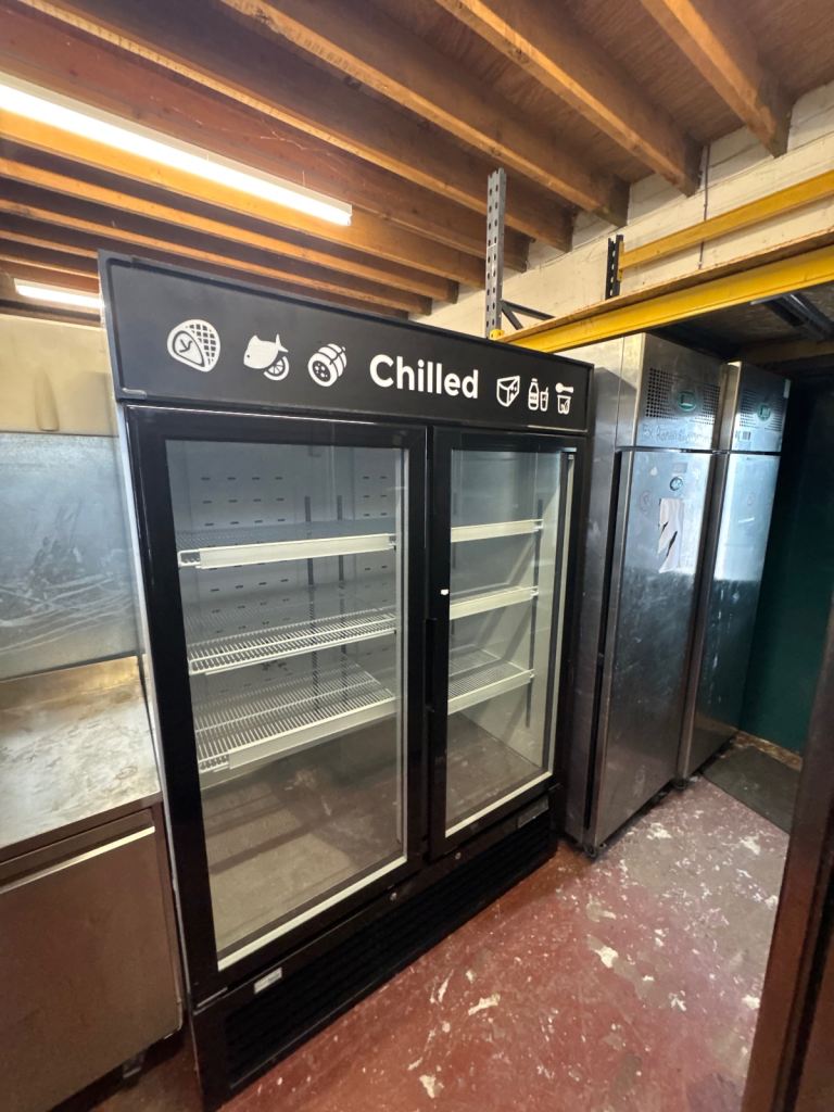 Commercial upright double door display fridge Italian make cafe shop restaurant 