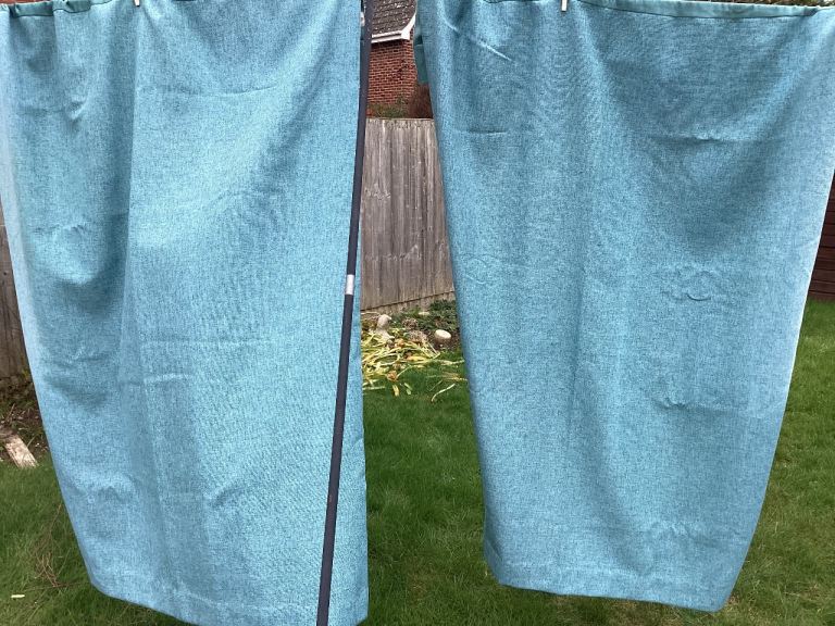 Curtains - lined.  Teal blue. 117cm wide 183cm length.  ( 46” x 72” )