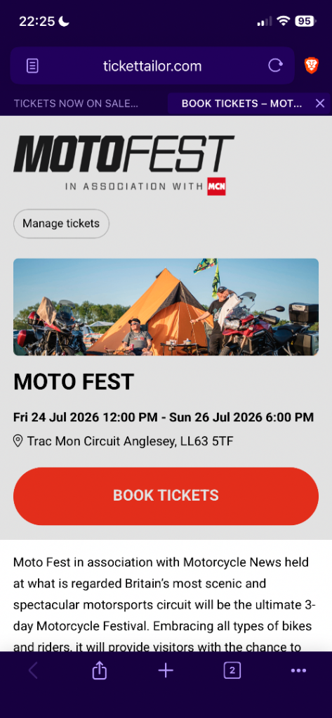 Motofest motorcycle festival tickets x2 adult all access passes for 3 days
