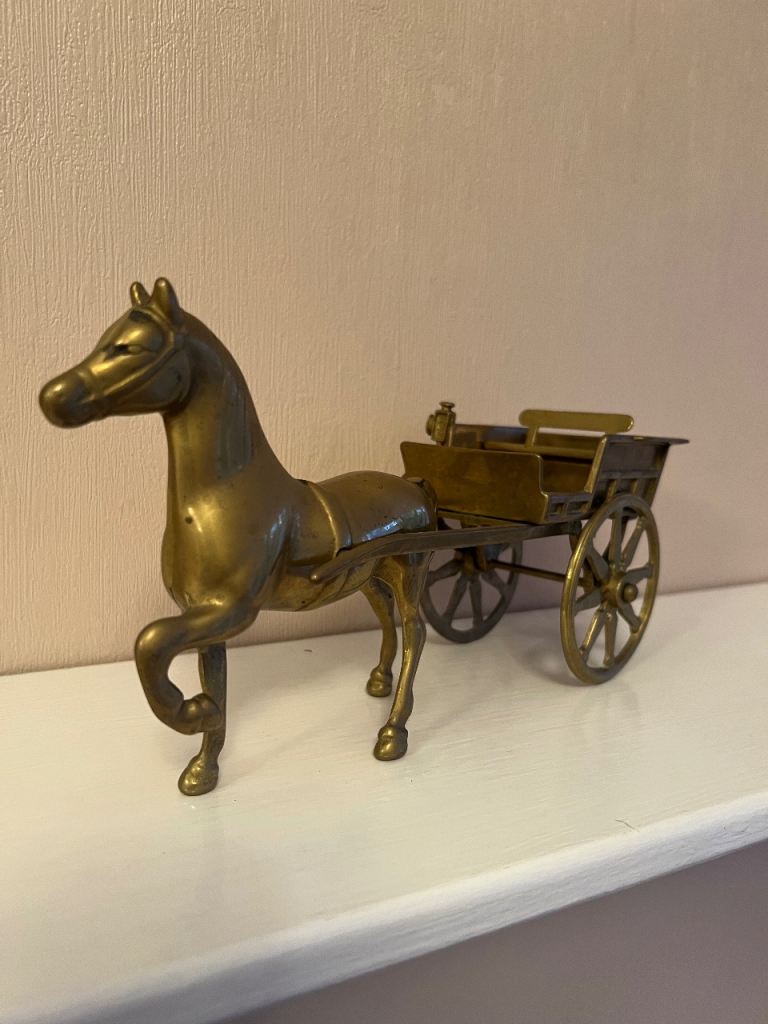 Vintage Solid Brass Horse & Carriage Ornament