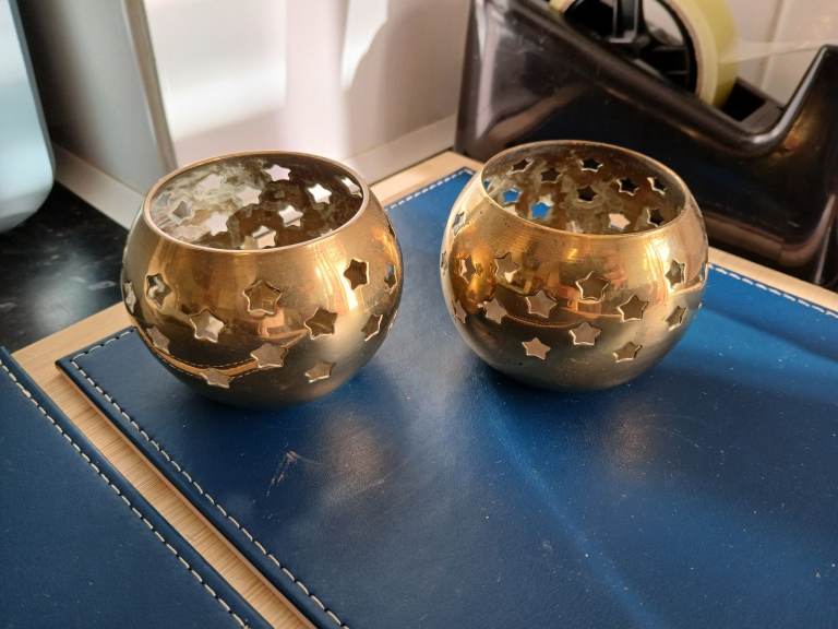 Pair of Antique brass tea light candle holders