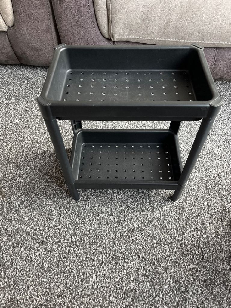 Black Plastic 2-Tier Storage Unit - Good Condition