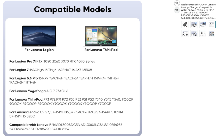 Replacement for 300W Lenovo Laptop Charger Compatible with Lenovo Legion|| Brand new 50% off price 