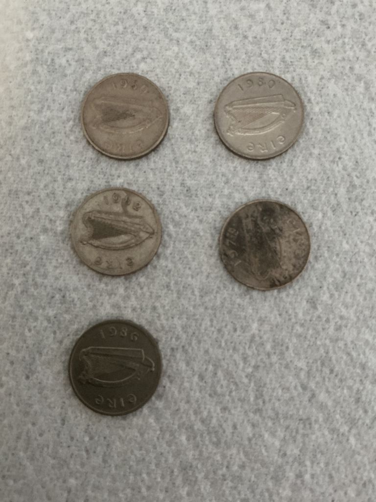 Coins old Irish five pence coins