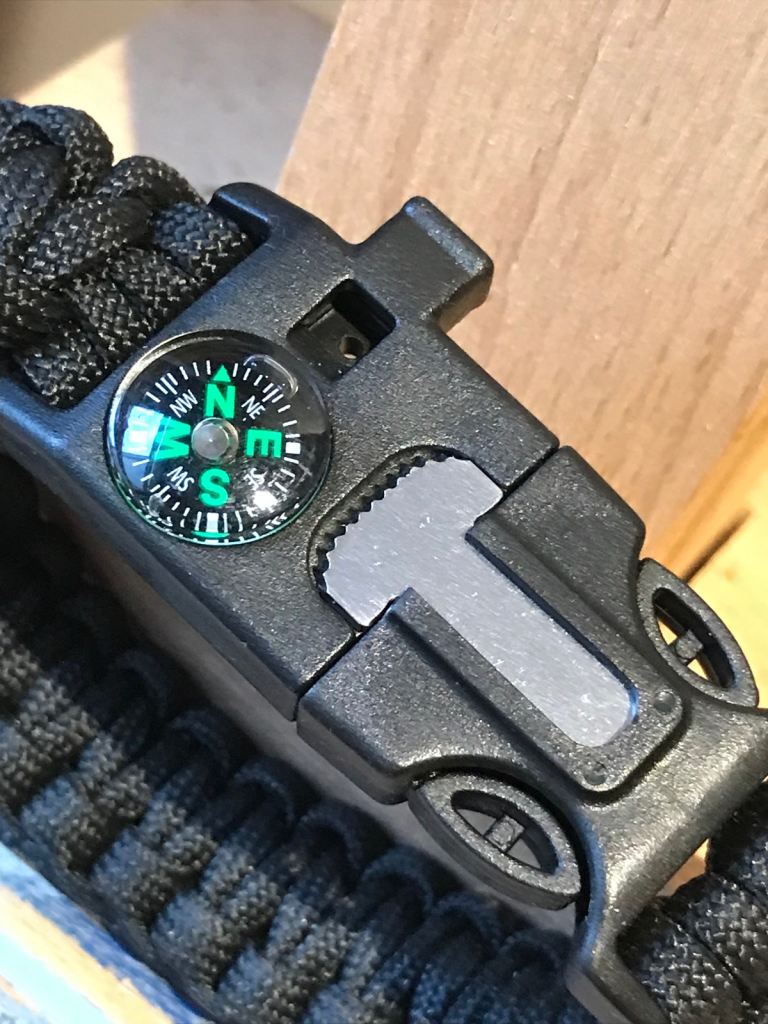 Black Paracord with Built-in Compass, Emergency Whistle, Fire Starter.