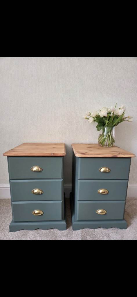 Green upcycled solid wood bedside cabinets