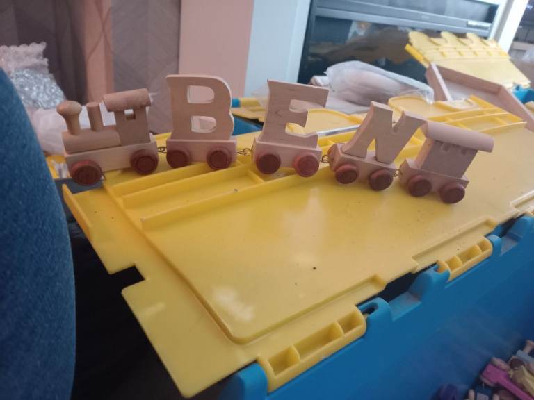 Personalised wooden trains job lots every letter ideal car boot, school fates etc 