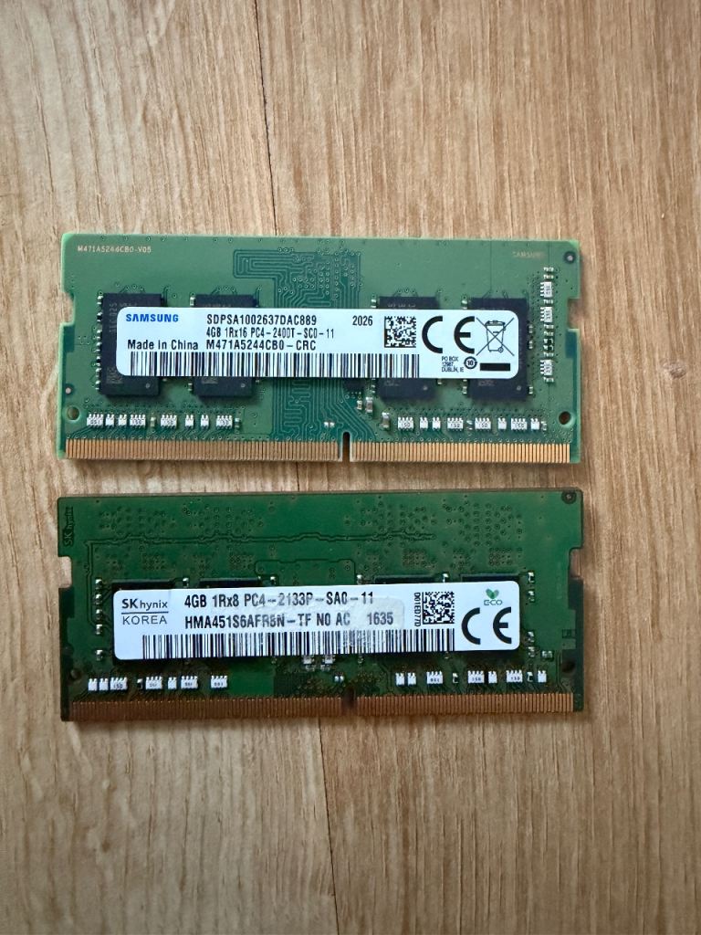 8GB in total, 2 x 4GB DDR4 Laptop RAM Memory Modules Samsung x SK Hynix.