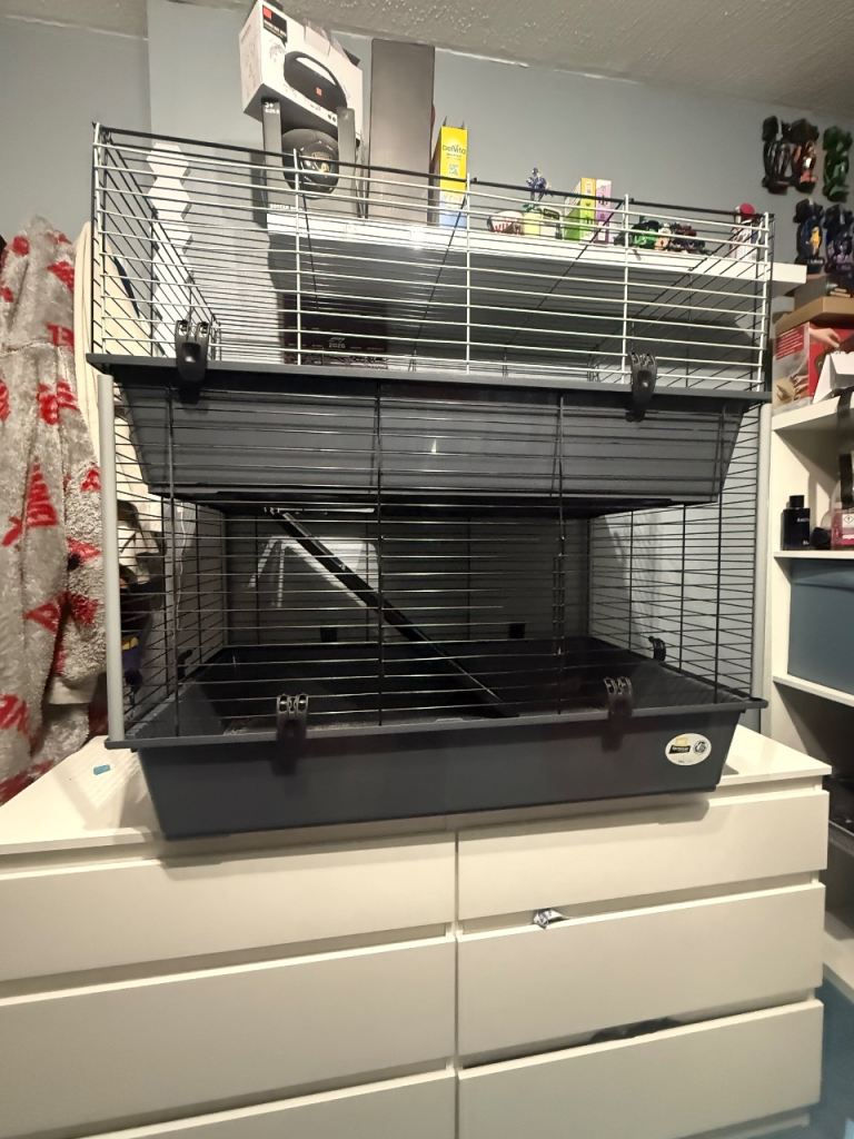 Ferplast Temporary Guinea Pig and Rabbit Home 240 Indoor Cage Grey 2 Storey