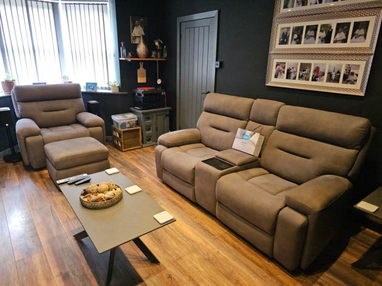 Comfortable Fabric Recliner Sofa and Armchair with Footstool