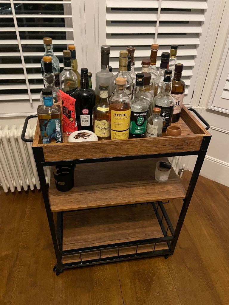 Wooden and Metal Bar Cart on Wheels – Good Condition