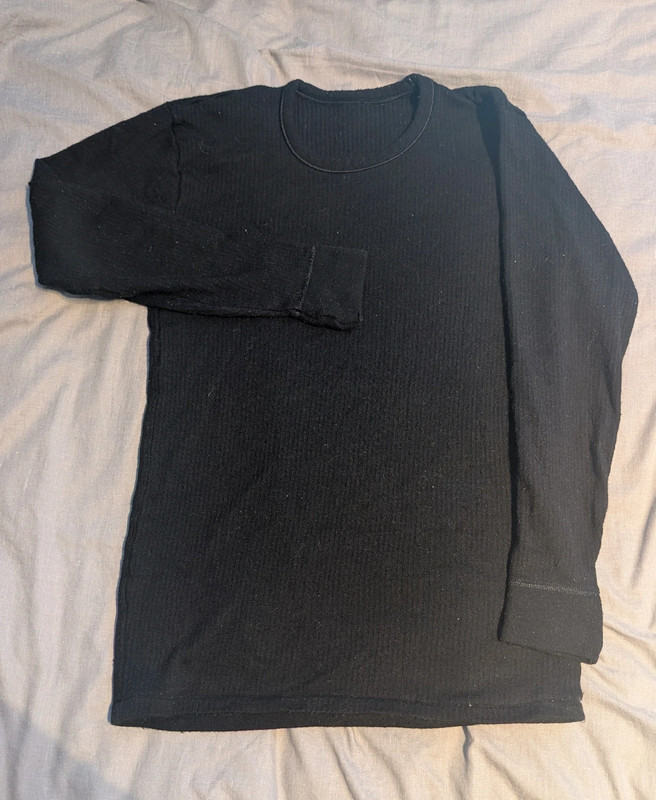MS Mens Small Black Ribbed Thermal Vest Long Sleeve Winter Layering Top Wool Blend 00059