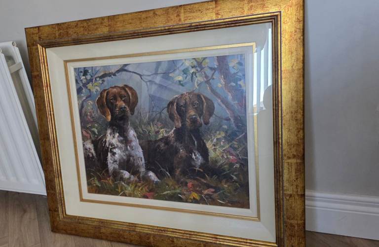 Donal Mc Naughton large 2 gun dogs stunning painting rare 