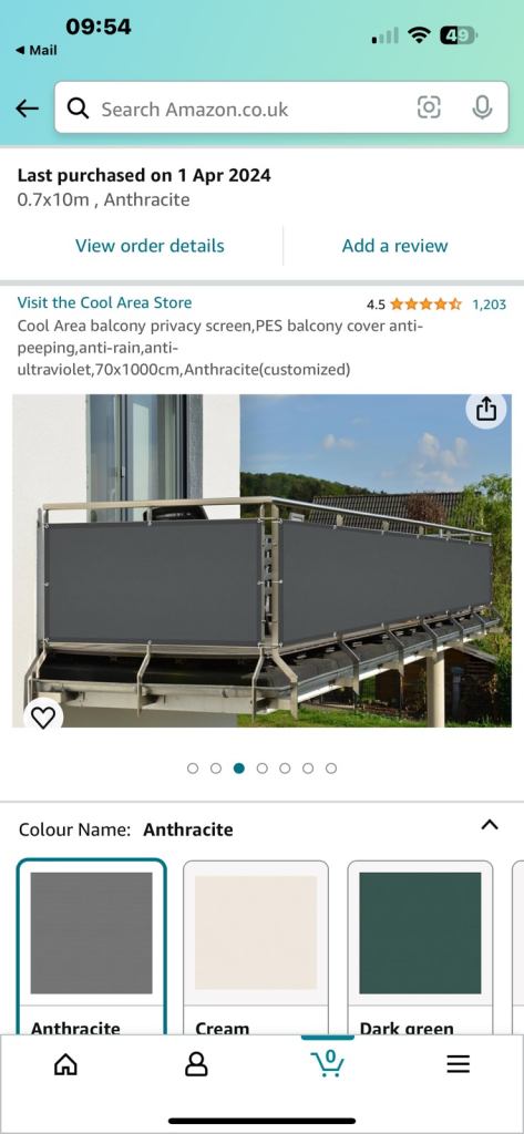 Balcony privacy screen anthracite grey 0.55 x 10 metres £35