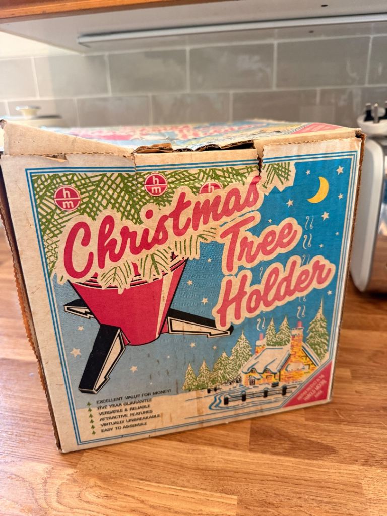 Vintage Christmas Tree Holder - Red Plastic, Good Condition