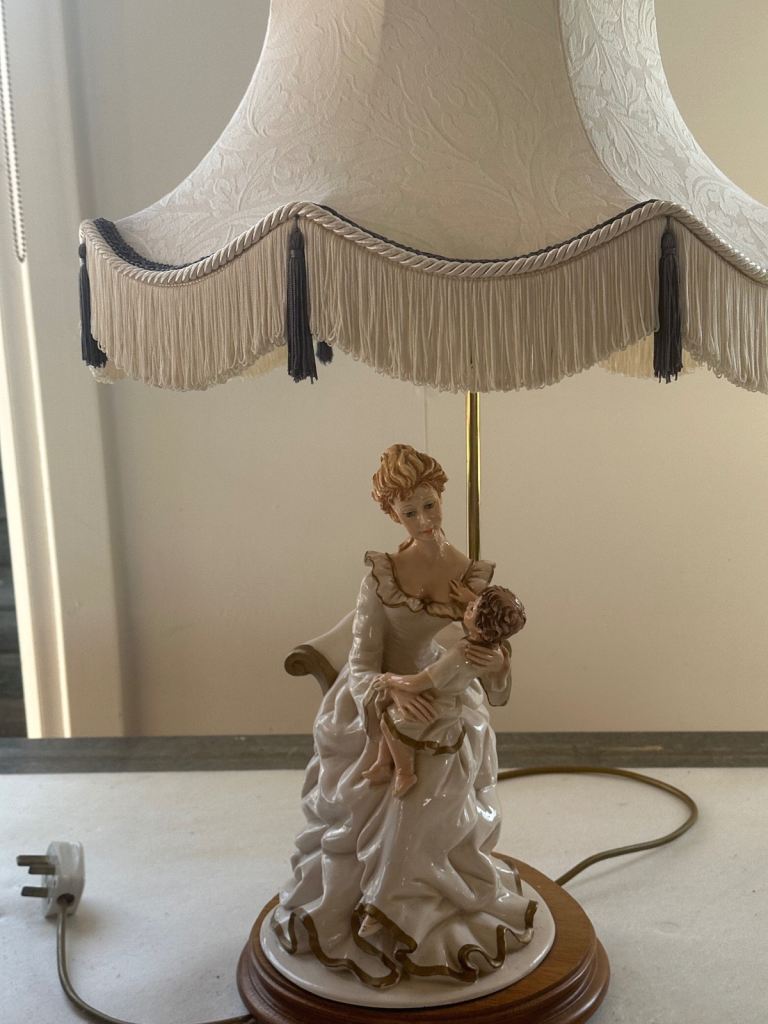 Ceramic Lady Figurine Lamp with Cream Fringed Shade