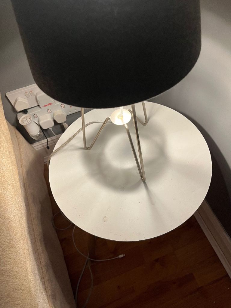 Dark grey Lampshade and Tripod Table Lamp – Good Condition