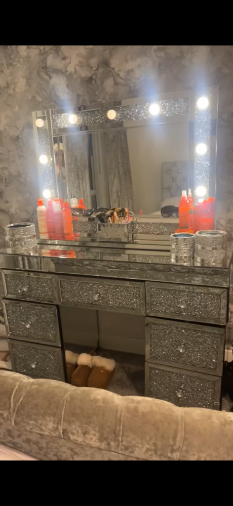 Diamanté dressing table and mirror 