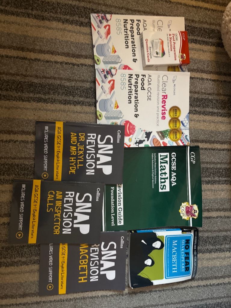 Multiple revision books (maths, english, food tech)