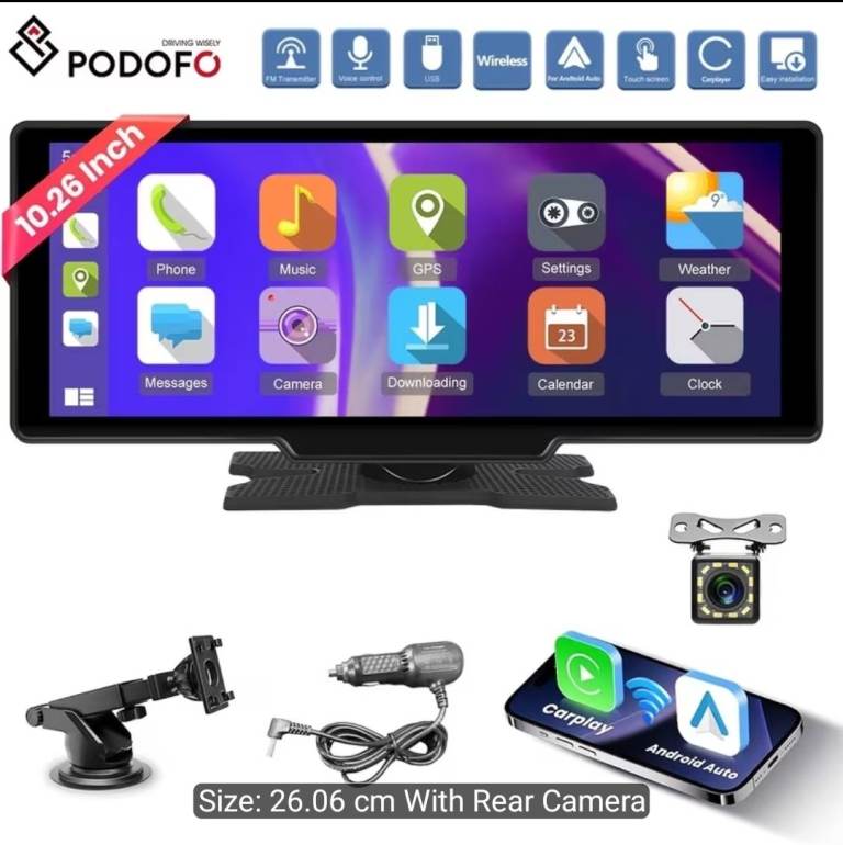 10.26" Wireless Apple CarPlay & Android Auto Smart Screen + Reversing Camera (Brand New)