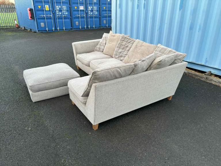 Beige L Shape corner sofa with matching footstool DELIVERY AVAILABLE