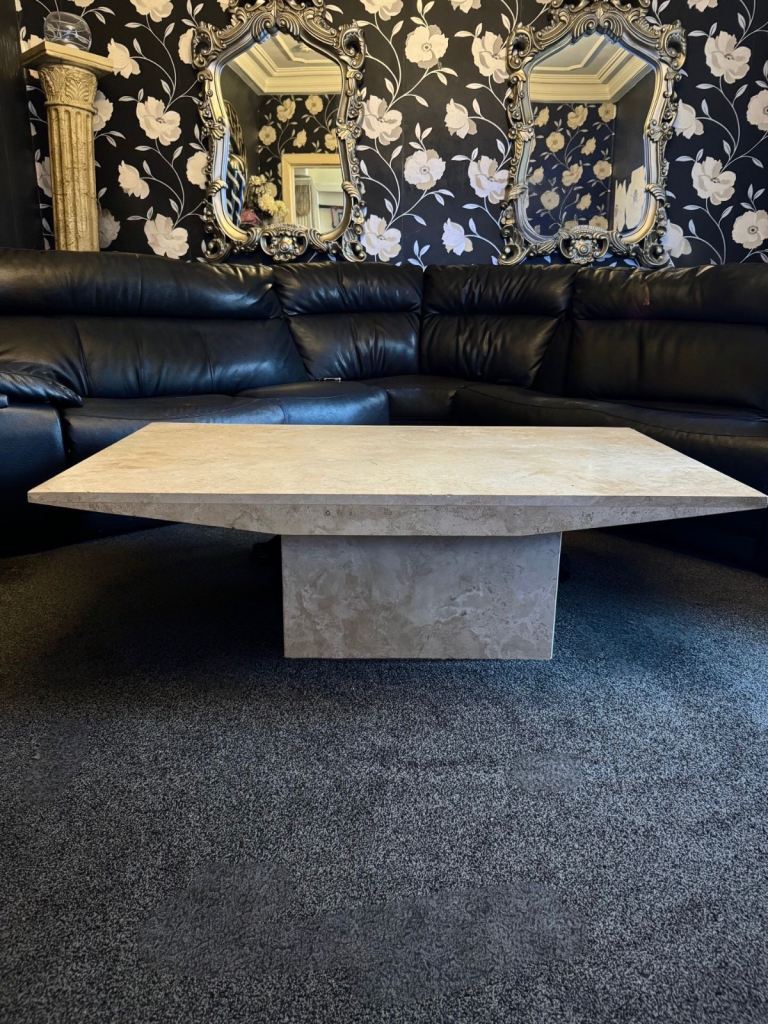 Luxury Genuine Beige Marble Table Set – Coffee Table, Drawer Table & 2 Side Tables + 2 Lamps