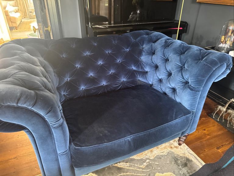 Bespoke Blue Velvet loveseat 
