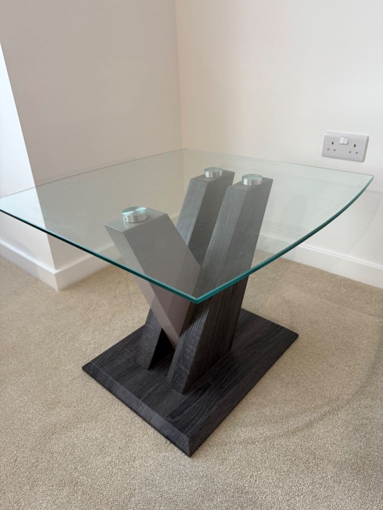 Glass and wood side table 