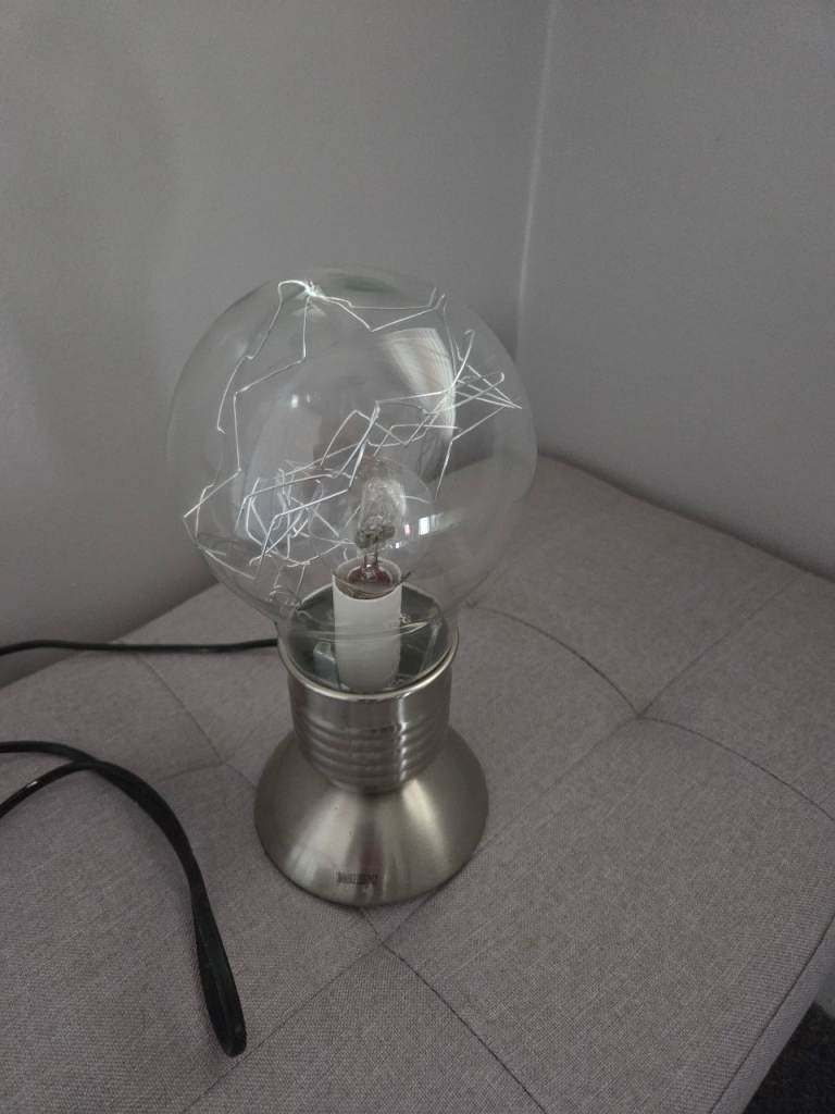 Philips Silver Metal Table Lamp with Filament Bulb, Good Condition