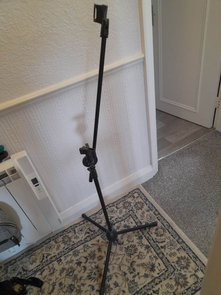 Black Tripod Stand with 2 Microphone Holders – Good Condition