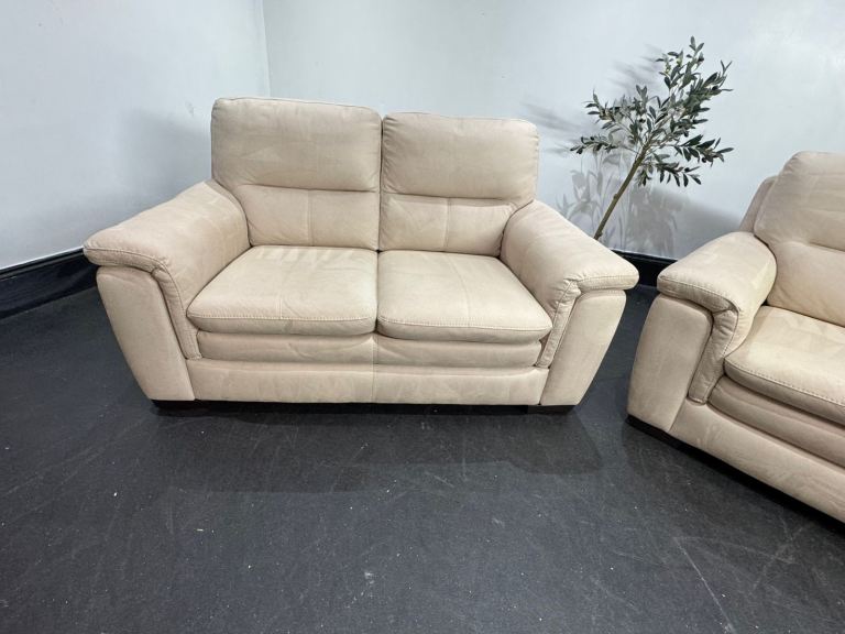 SCS Biscuit Beige Suede Pair of 2 Seater Sofas  £350 Free Local Delivery 