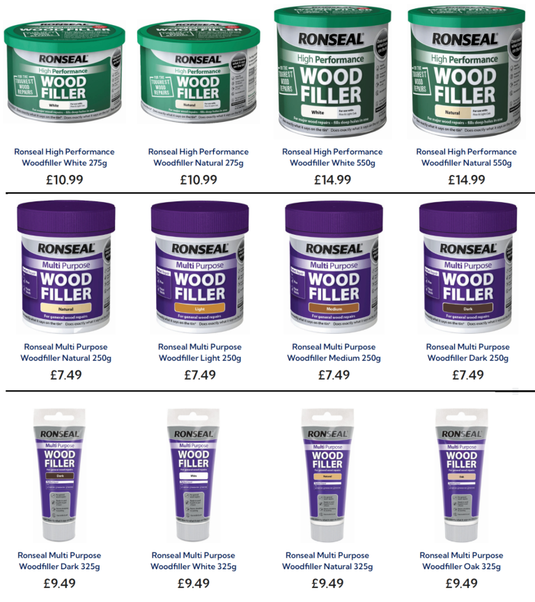 New in stock - Ronseal Multi Purpose wood fillers are in stock (Fixed Price)