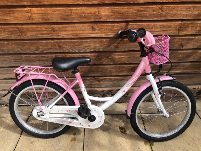 Pink and White Kids Bike with Basket and Carrier – Good Condition