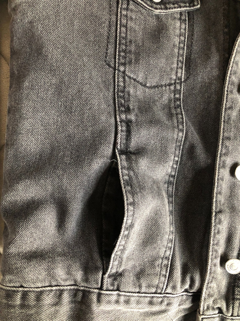 Topshop Moto black denim fleece-lined jacket UK 6 VGC ONO