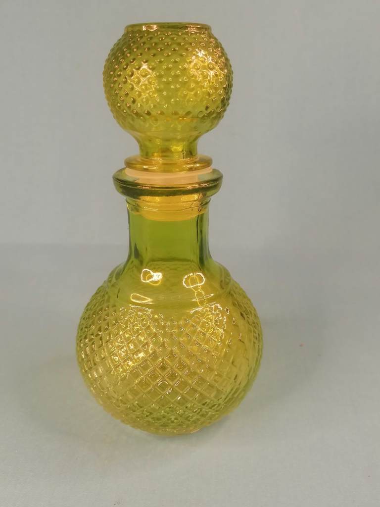 Vintage Green Glass Genie Bottle, Decanter – Ball Stopper. (bit chip,you can see photo. As seen.