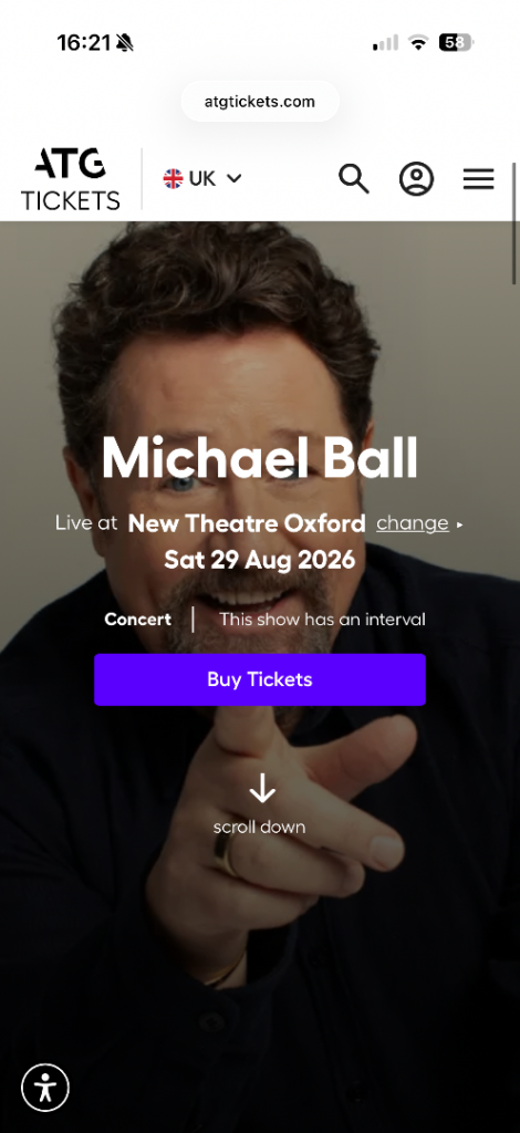 Michael Ball Concert Tickets X2 New Theatre Oxford, Aug 2026