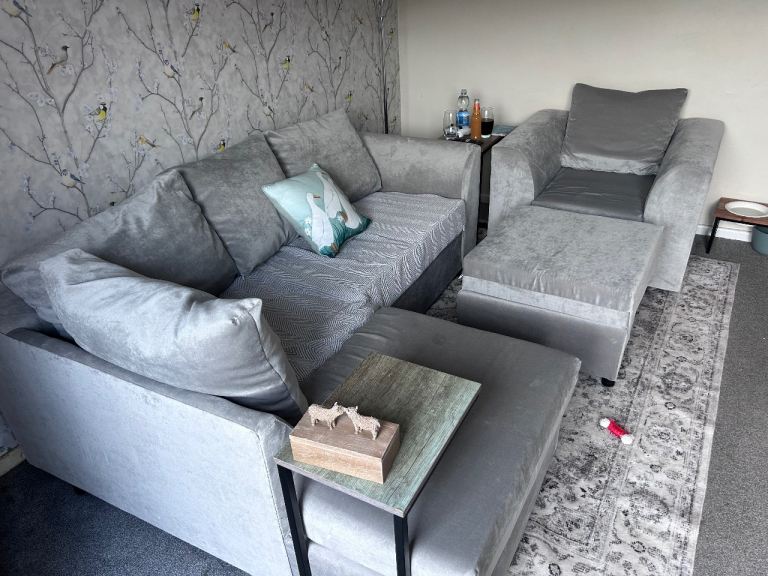 Corner sofa armchair and footstool