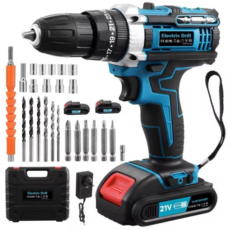 Cordless Hammer Combi Drill Kit – 2 Lithium Batteries – Brushless – Impact Driver (Blue)