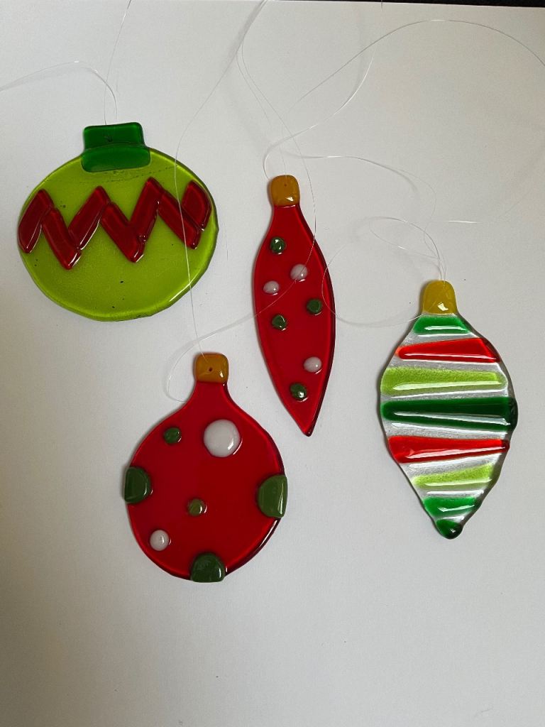 Fused glass Christmas decorations for Tree or window set 4