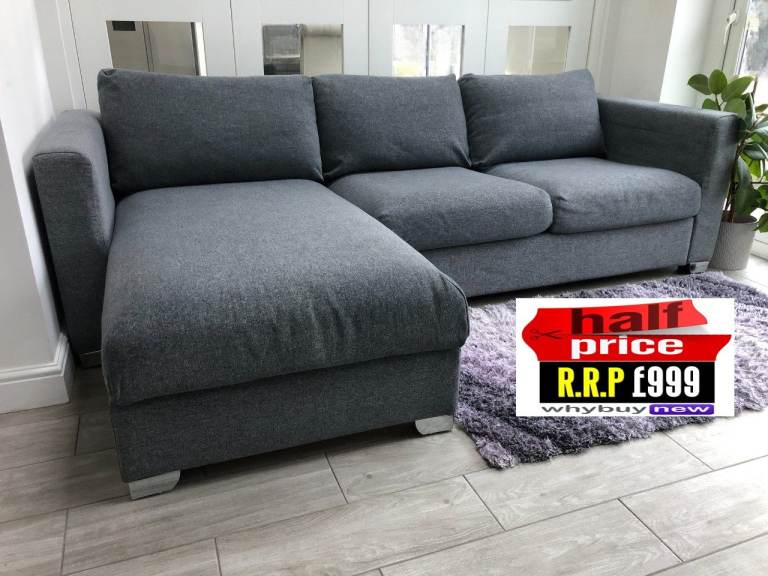 RRP:£999 IKEA VIMLE TWO SEAT SOFA+CHAISE LONGUE GREY FABRIC SOFA CHROME/STONE LEGS LONDON DELIVERY