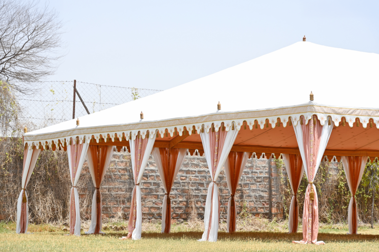 Indian Marquee Wedding Tent in Peach Pink with Star Details