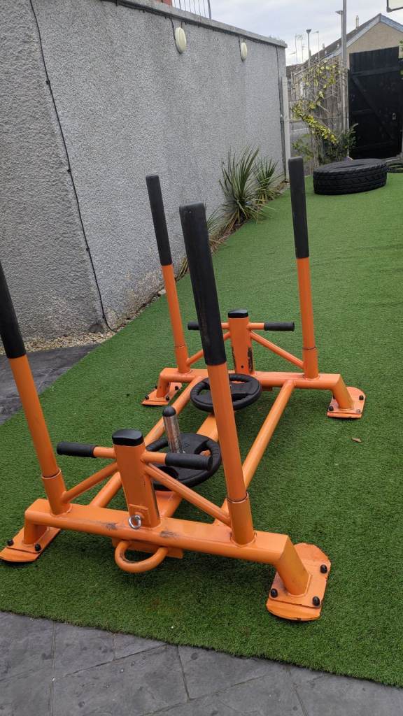 Squat/calf machine, prowler machine 