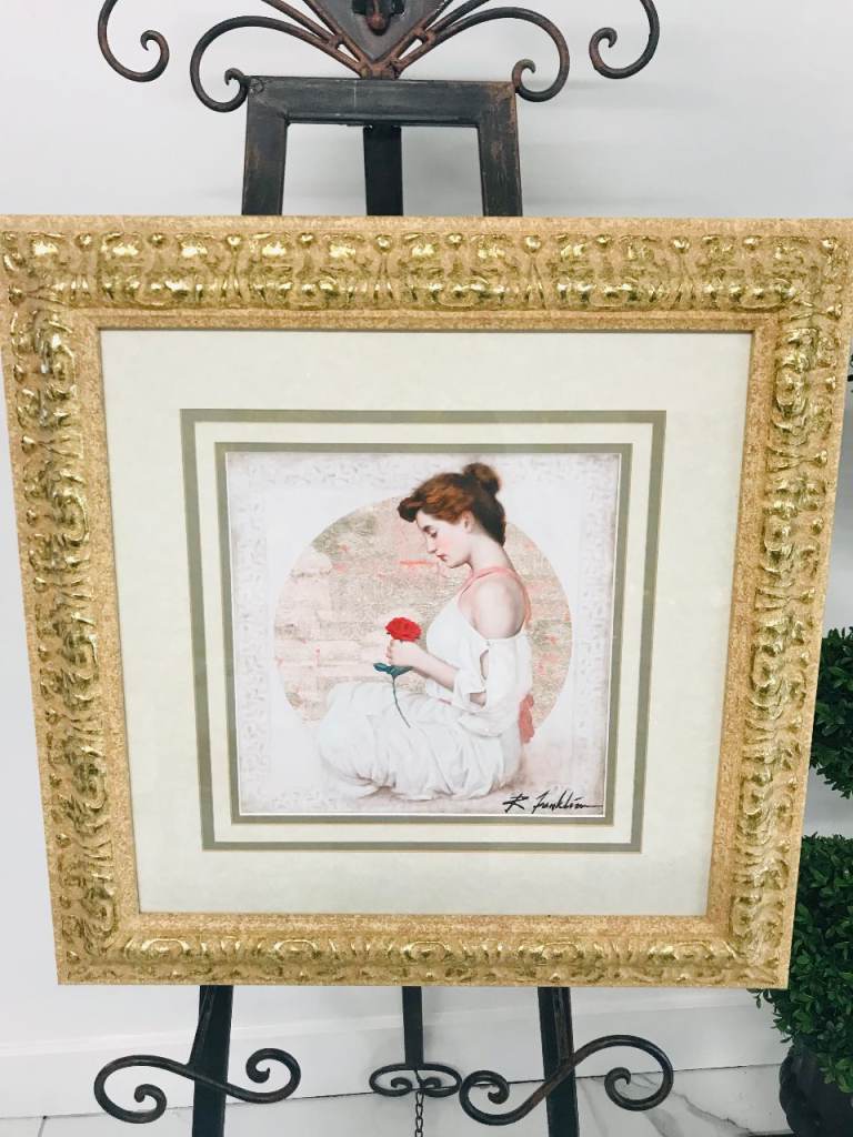 MYSTIC ROSE SIGNED BY R FRANKLIN GIGLEE PICTURE IN GOLD GILT FRAME