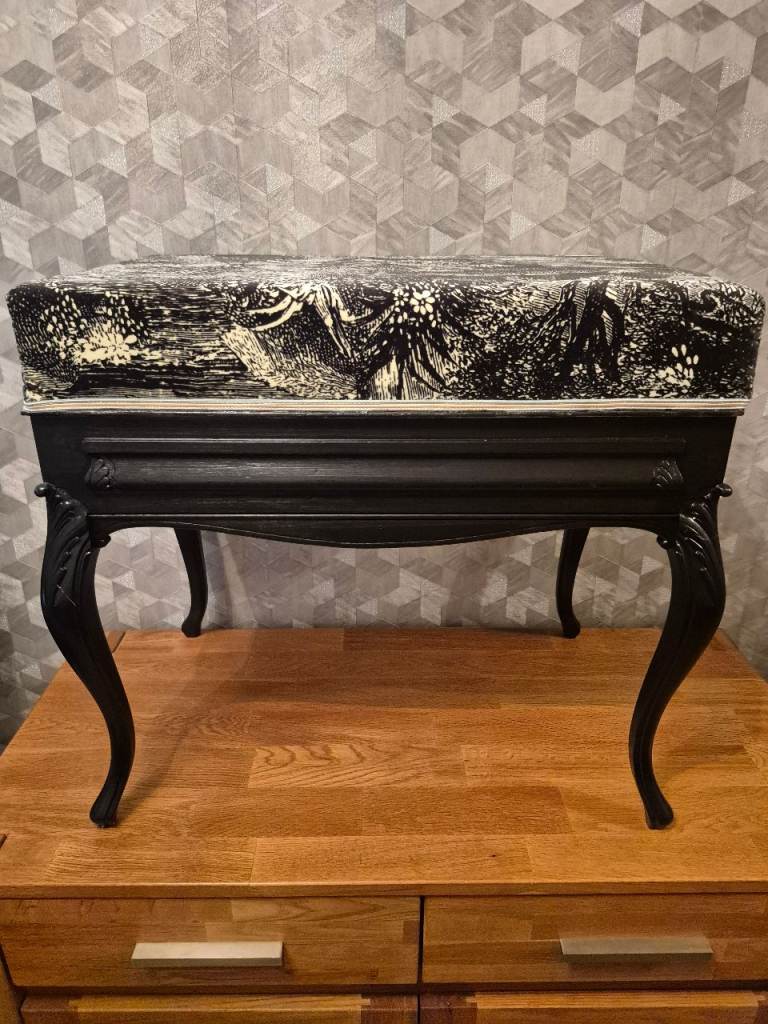 Black Wooden Stool with Storage – Good Condition