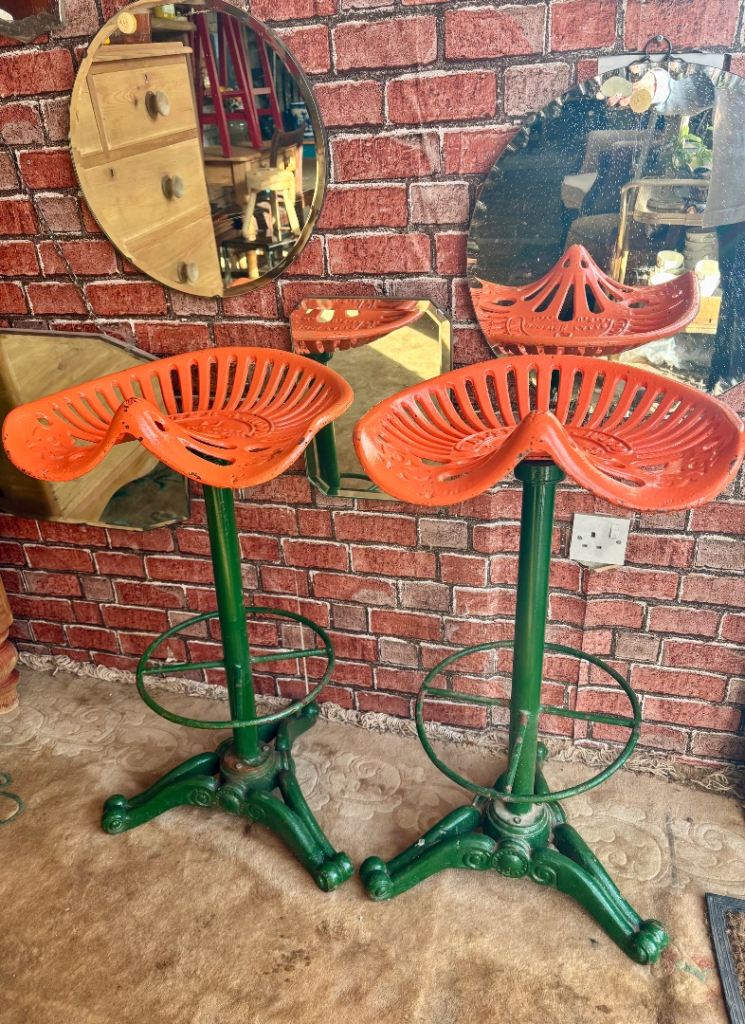 Vintage iron,metal Walter A Wood Tractor seat bar stools* 2 available