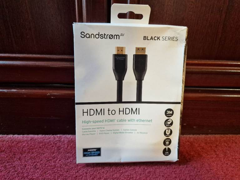 Sandstrom Black Series HDMI to HDMI 3M High-Speed Cable with Ethernet. Brand New in Box.